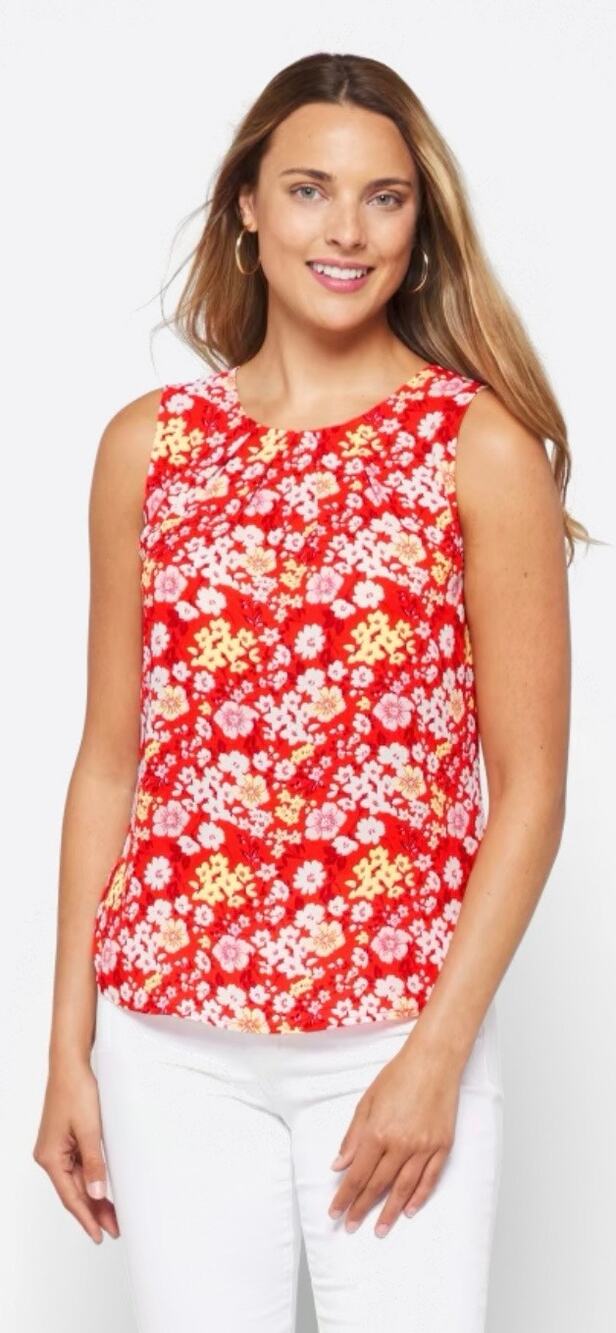 41 Hawthorn NWT Lexie Pleated Blouse Sz S Round Neck Sleeveless Floral Career